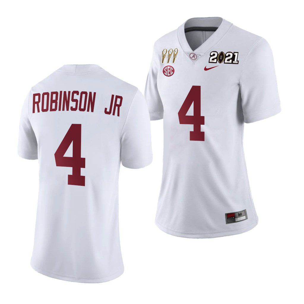 Women's Alabama Crimson Tide Brian Robinson Jr. #4 White 3X CFP National Championship Limited NCAA College Football Jersey